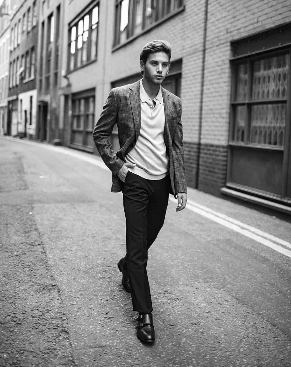 Eyal Booker from Love Island 2018 - FashionBeans Exclusive photoshoot: Smart Casual with knitted polo shirt, trousers and blazer
