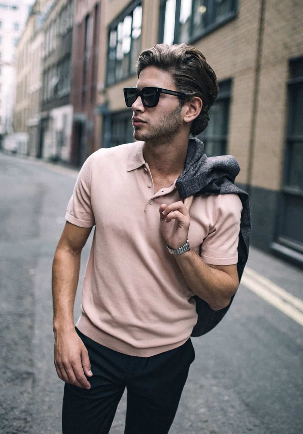 Eyal Booker from Love Island 2018 - FashionBeans Exclusive photoshoot: pink knitted polo shirt and trousers