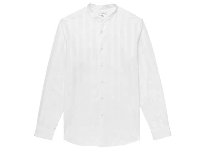 YONNI STRIPED GRANDAD COLLAR SHIRT WHITE
