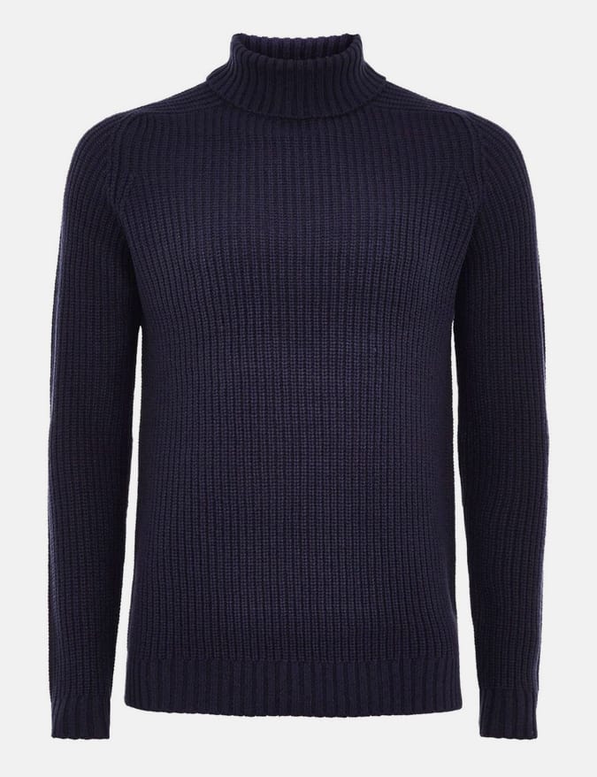 Navy Ribbed Roll Neck Jumper