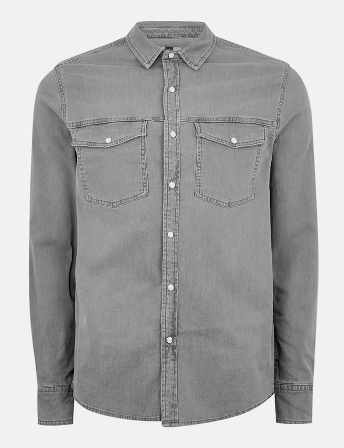 Grey Western Denim Long Sleeve Shirt