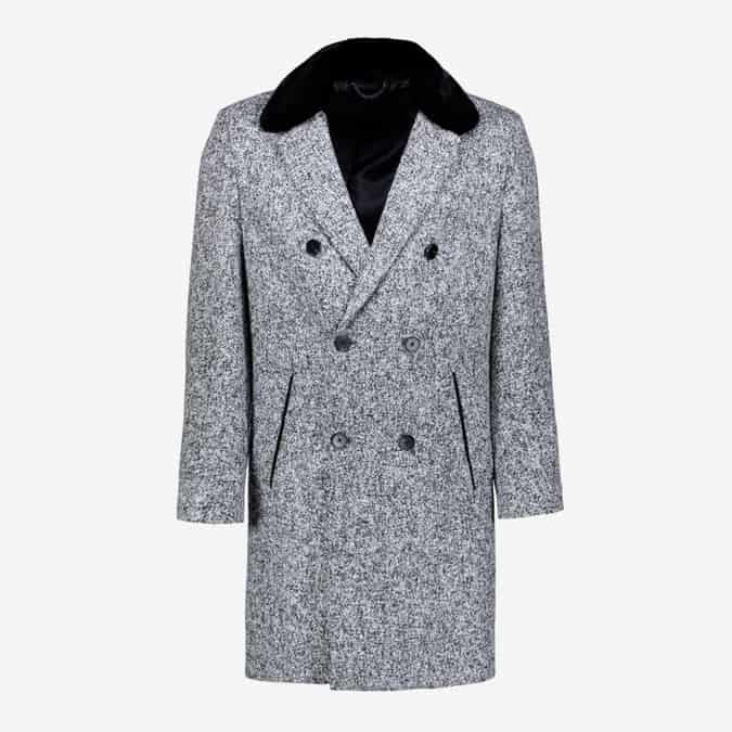 PREMIUM WOOL MIX OVERCOAT WITH FAUX FUR COLLAR