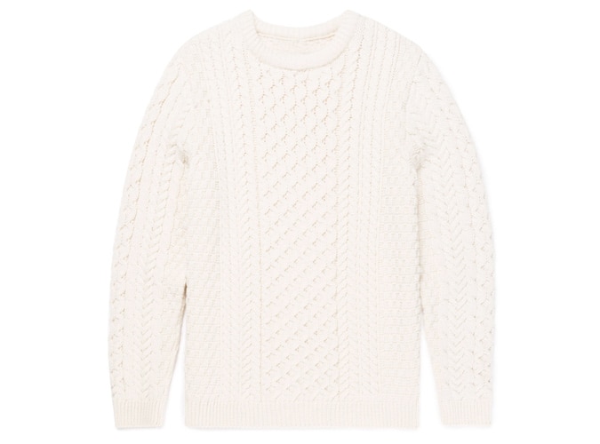 MEN'S MERINO WOOL CABLE KNIT JUMPER IN ARCHIVE WHITE