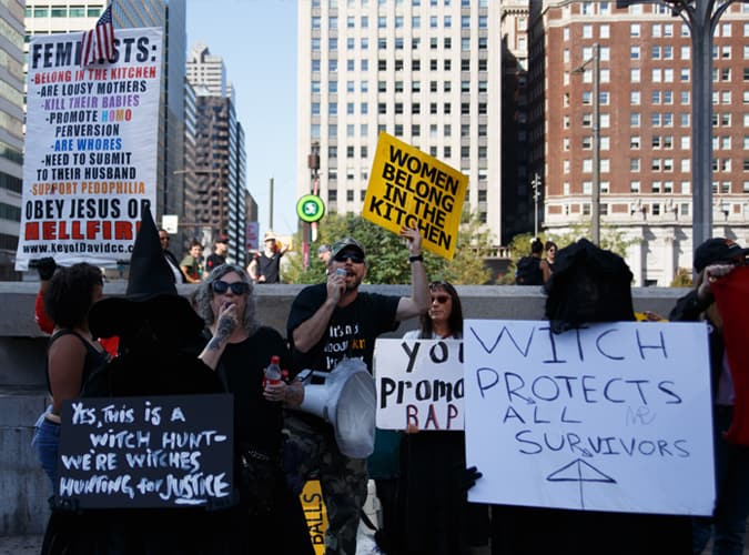 Anti-feminist counter protestors
