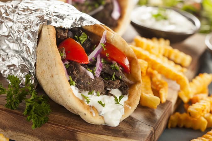 Homemade Meat Gyro with French Fries