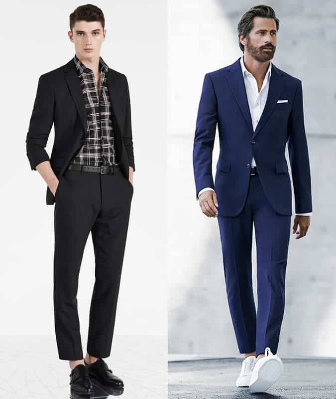 Wearing an open-collar shirt with a suit