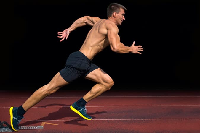Athlete Practicing Start on 100m Sprint