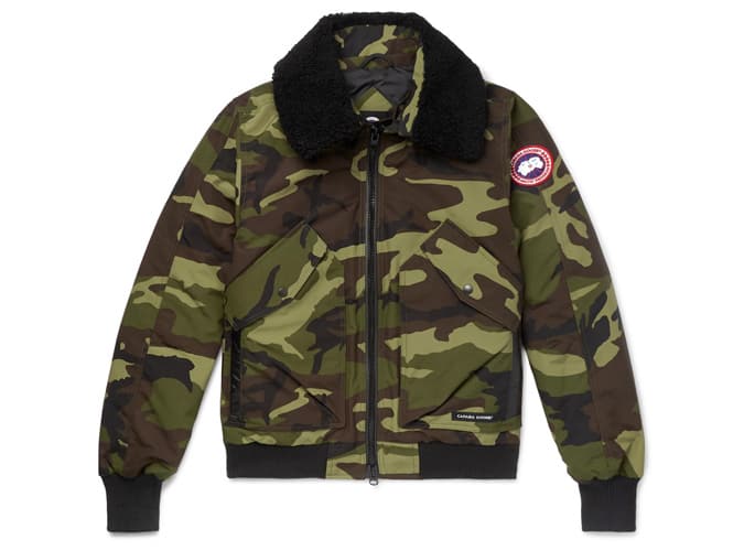 CANADA GOOSE Bromley Shearling-Trimmed Camouflage-Print Shell Down Bomber Jacket