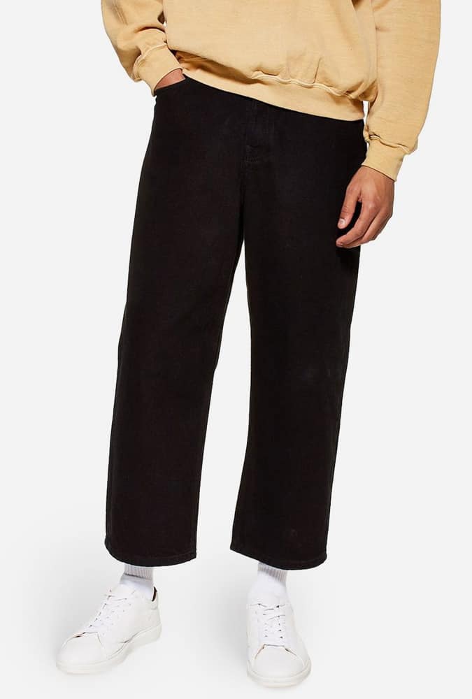Topman Black Wide Leg Cropped Jeans