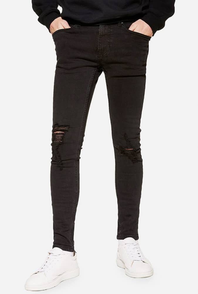Topman Washed Black Ripped Spray On Jeans