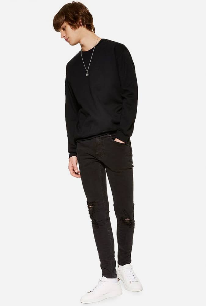 Topman Washed Black Ripped Spray On Jeans
