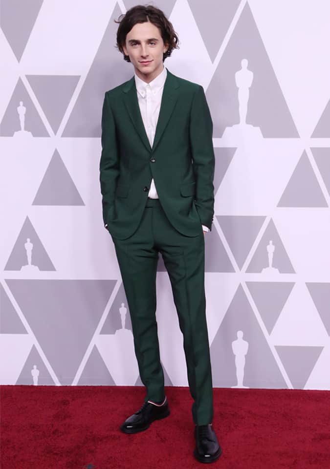 Timothée Chalamet in Green Suit