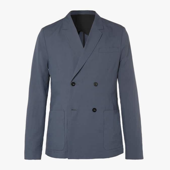 MR P. Dark-Blue Unstructured Double-Breasted Linen And Cotton-Blend Suit Jacket