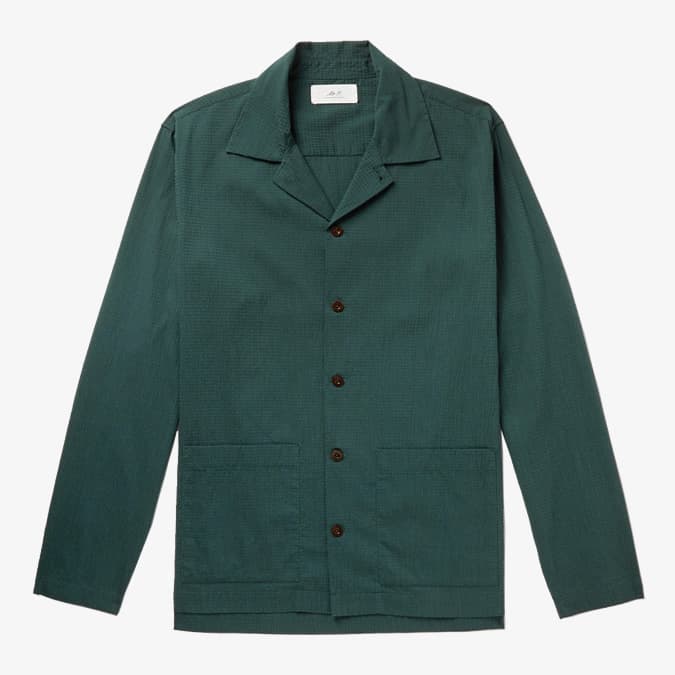 MR P. Camp-Collar Cotton-Blend Seersucker Shirt