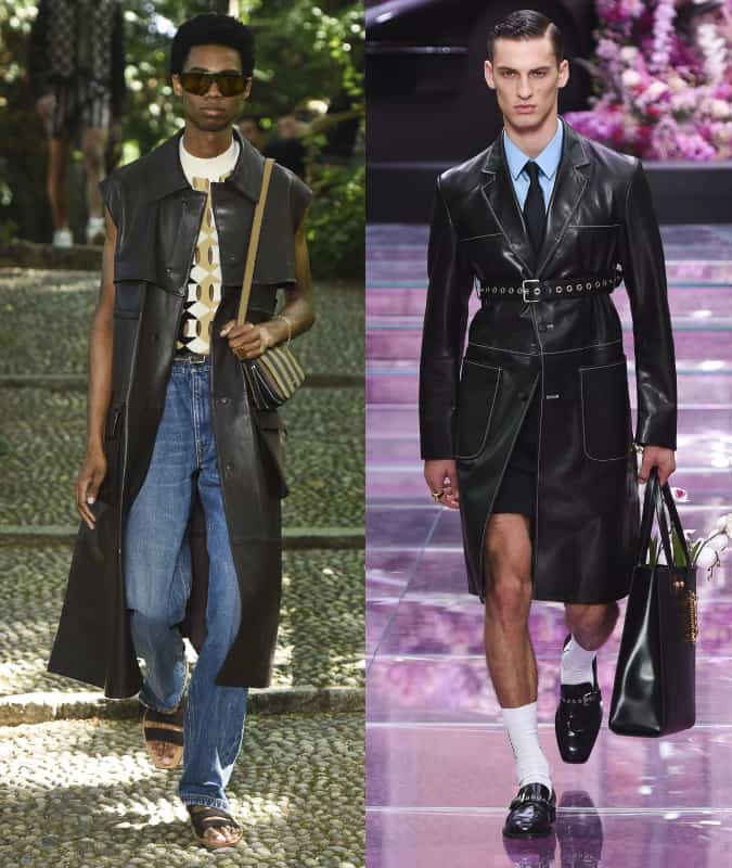 Leather trench coats on the runway