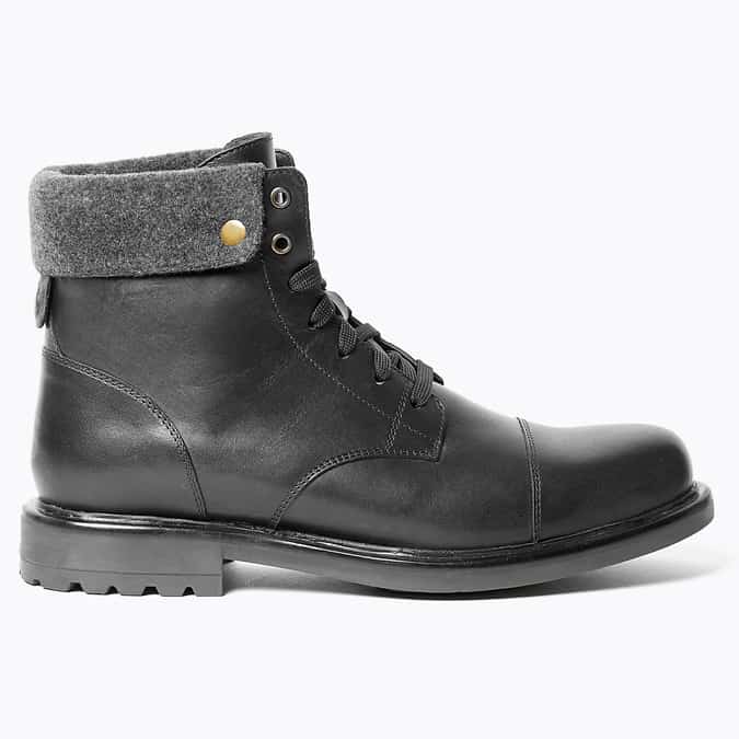 M&S COLLECTION Leather Felt Collar Toe Cap Casual Boots