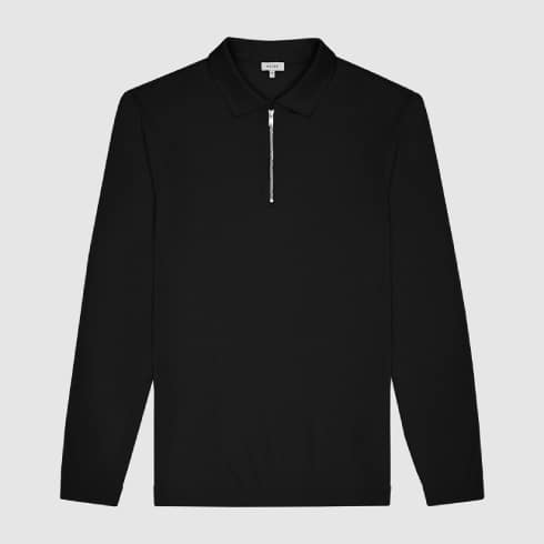 HALF ZIP COTTON BLEND POLO IN BLACK