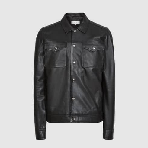 LEATHER TRUCKER JACKET IN BLACK
