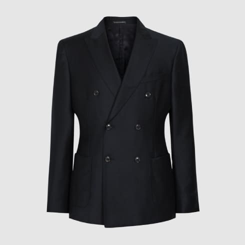 WOOL DOUBLE BREASTED BLAZER IN NAVY BLUE