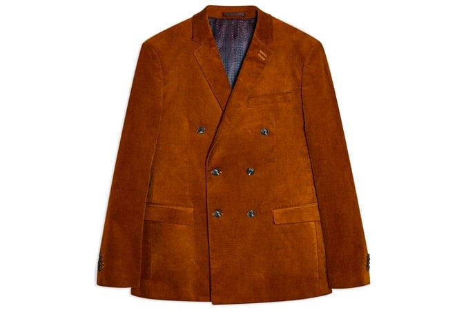 Autumnal Brown Corduroy Skinny Fit Double Breasted Suit Blazer With Notch Lapels