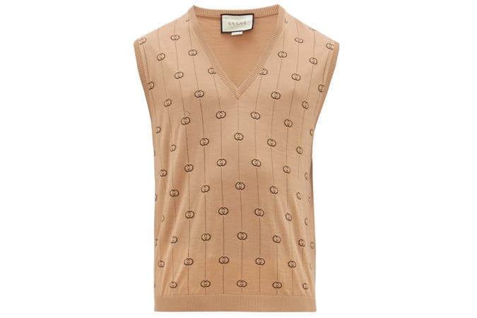 GUCCI GG-intarsia wool-blend sleeveless men's sweater vest