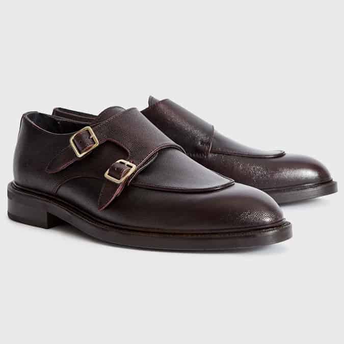 JAKE SCOTCHGRAIN LEATHER MONK STRAP SHOES