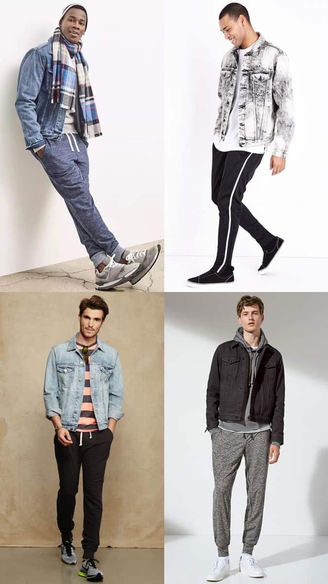 how to wear a denim jacket with joggers
