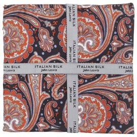 John Lewis Italian Silk Paisley Pocket Square Orange