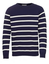 John Lewis Cotton Breton Stripe Crew Neck Jumper Navy