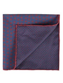 Aquascutum Marron Linen Floral Pocket Square Blue/red