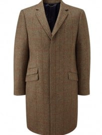 Austin Reed Green Herringbone Tweed Overcoat