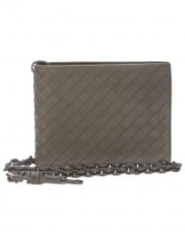 Bottega Veneta Woven Leather Wallet With Chain