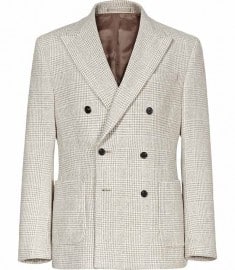 Reiss Puglia Double Breasted Check Blazer Soft Grey