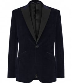 Reiss Philip Single Buttoned Velvet Blazer Navy
