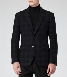 Reiss Raeburn Check Wool Blend Blazer Charcoal