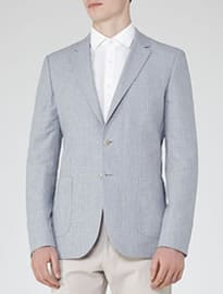 Reiss Monty B Linen And Cotton Blazer Soft Blue