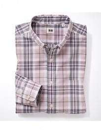 Uniqlo Men Extra Fine Cotton Broadcloth Check Long Sleeve Shirt F