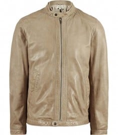 Reiss 1971 April Washer Sprayed Leather Jacket Putty