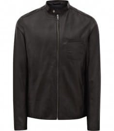 Reiss Norton Lightweight Leather Biker Black