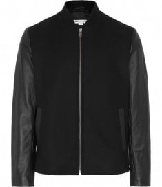 Reiss 1971 Defender Bomber With Leather Sleeves Black