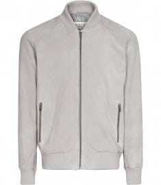 Reiss Trill Suede Bomber Jacket Stone