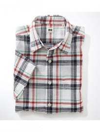 Uniqlo Men Linen Cotton Madras Check Short Sleeve Shirt B