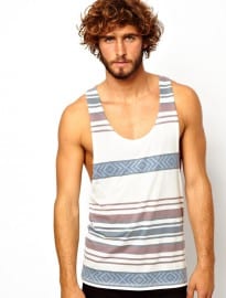 Asos Stripe Vest With Aztec Pattern And Extreme Racer Back
