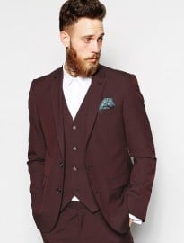 Asos Slim Fit Suit Jacket In Burgundy Pindot