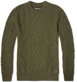Barbour Kirktown Cable Crew Neck Olive Marl