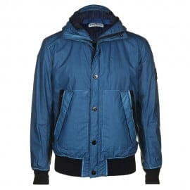 Stone Island Mens Mussola Gommata Blue Hooded Bomber Jacket