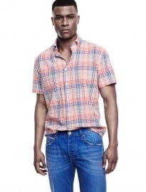 He By Mango Slim-fit Short Sleeve Check Shirt