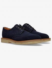 Sanders Olly Crepe Sole Gibson Brogue Navy Suede