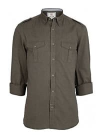 River Island Green Military Roll Sleeve Shirt