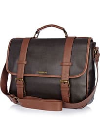 Brown Textured Contrast Strap Satchel